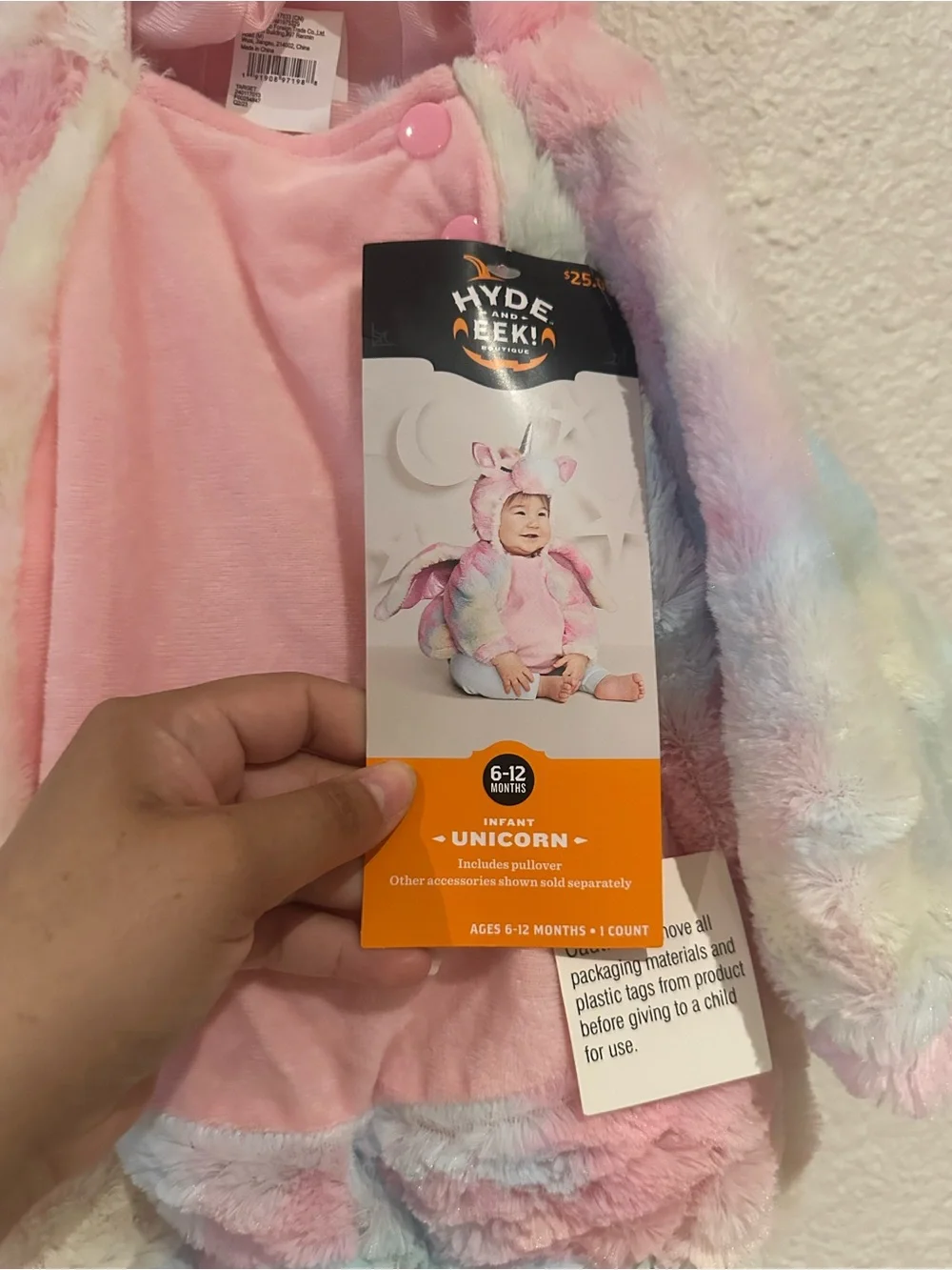 Infant Plush Rainbow Unicorn Hooded Costume - Pink